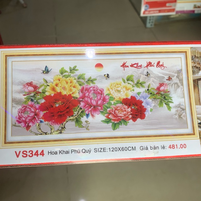 TRANH ĐÍNH ĐÁ Hoa mẫu đơn hoa khai phú quý VS344 |120x60cm|_ Chưa đính