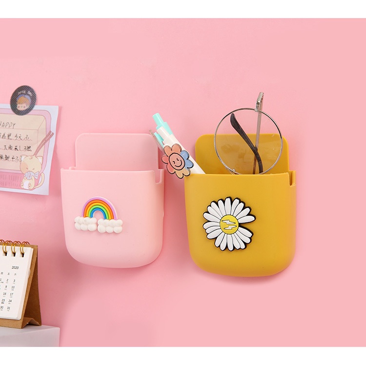 Kệ dán tường đa năng dể thương sticker Giá treo để bút, điện thoại ,điều khiển Shalla {NHỰA CAO CẤP}