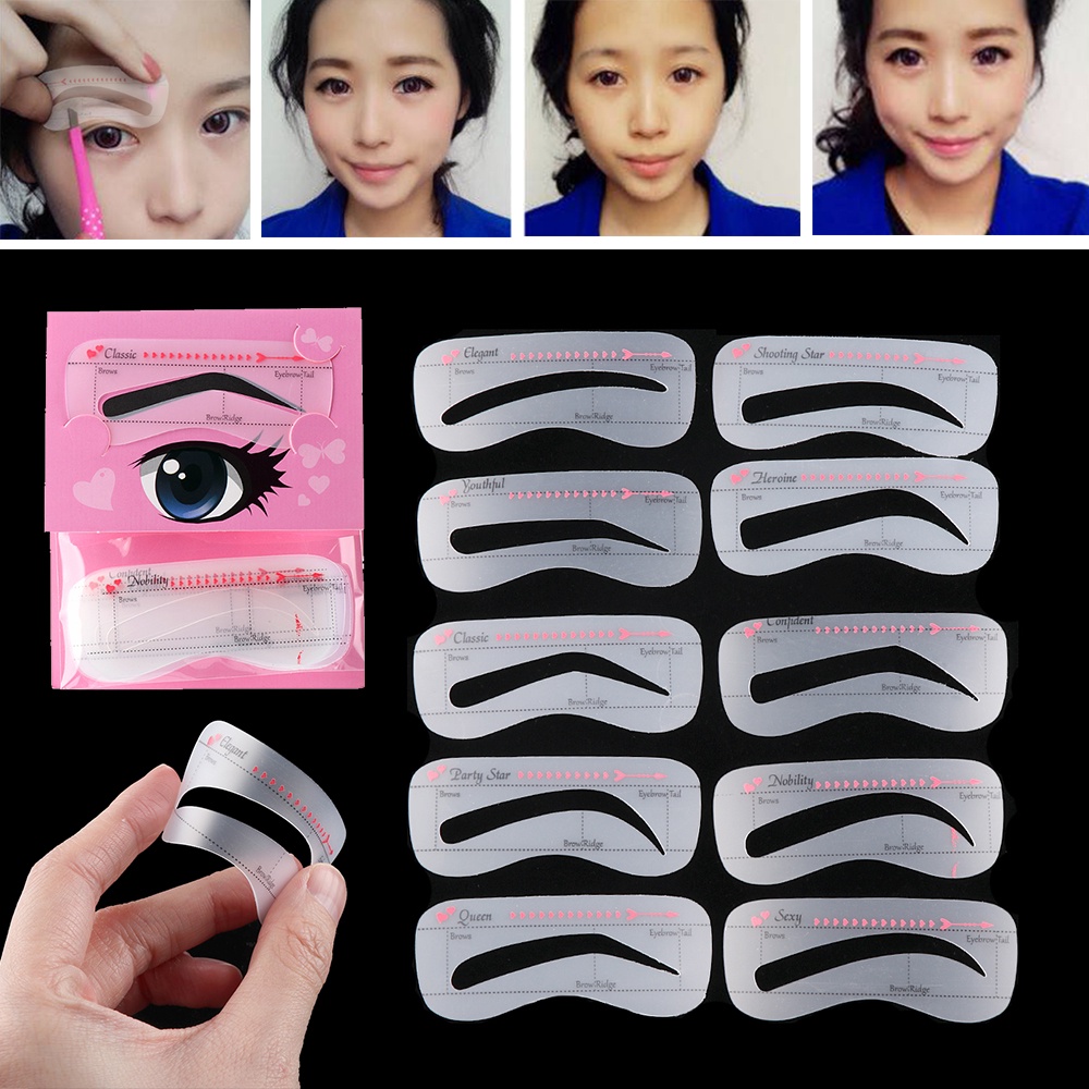 Set 10 Thẻ Khuôn Hỗ Trợ Kẻ Lông Mày Trang Điểm Tiện Dụng