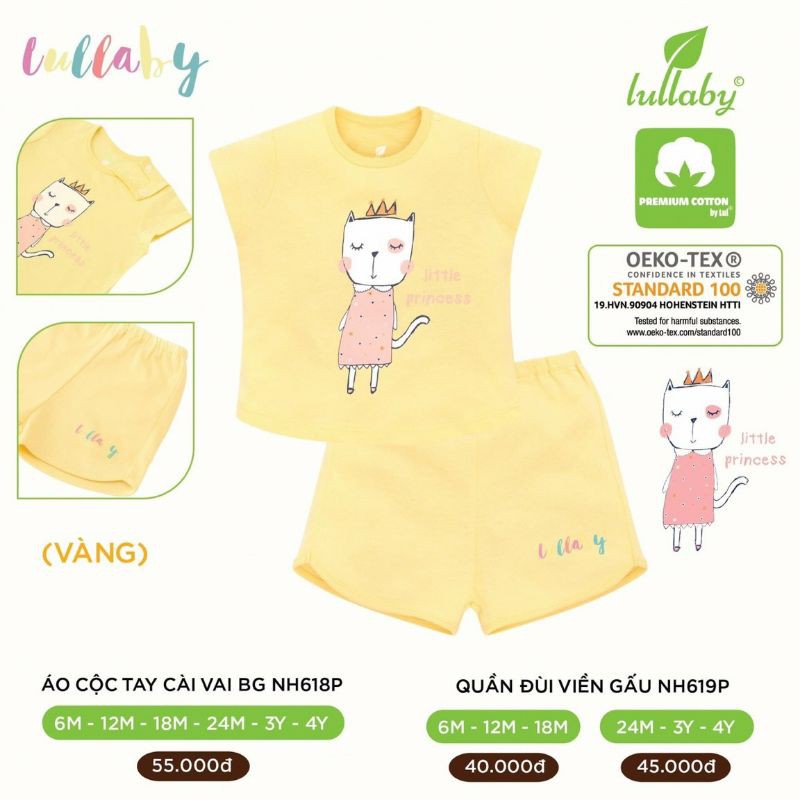 [Lullaby] Bộ cộc tay cài vai BÉ GÁI - Quần viền gấu 2021 (3m-4y)