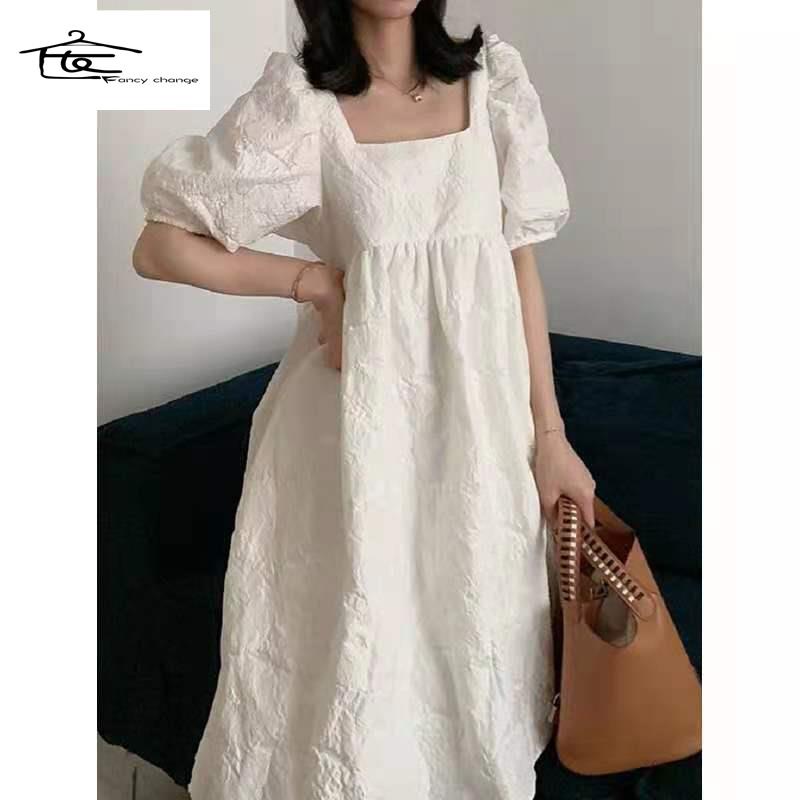 Đầm Tay Phồng Ngắn Dáng Rộng Thời Trang Mùa Hè Hàng Mới Dành Cho Nữ 2021