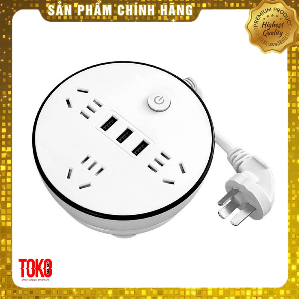 Ổ cắm điện đa năng thông minh hình tròn kết nối nhanh 3 ổ cắm 3 cổng usb dây dài 2,8m chịu tải 2500W