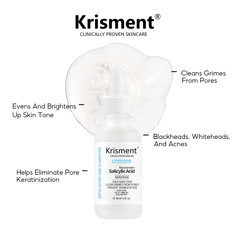 Krisment Serum Azelaic Acid + Salicylic Acid Làm Sáng Màu Da Và Xóa Mụn đầu đen 30ml