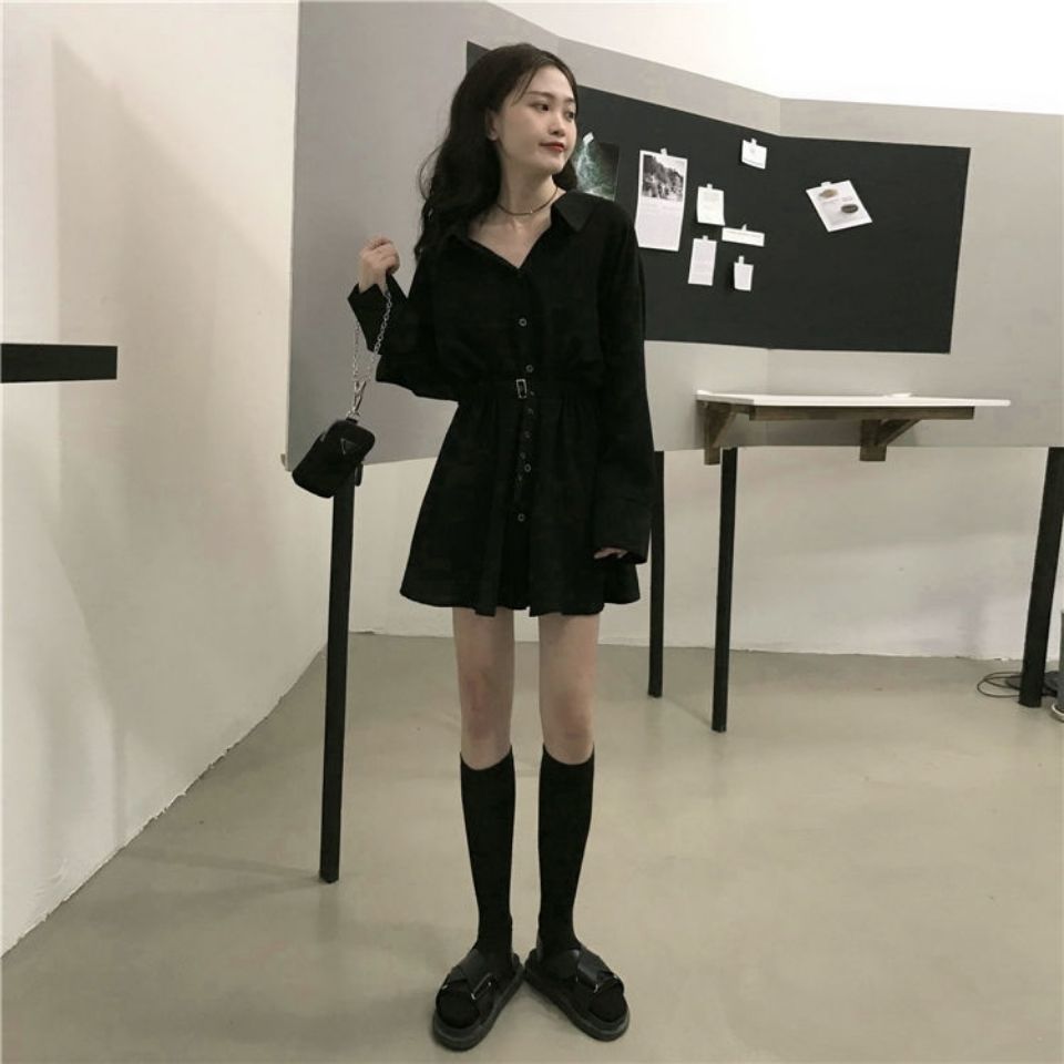 Đầm sơ mi nhún eo chất liệu chiffon phong cách Hàn Quốc cho nữ