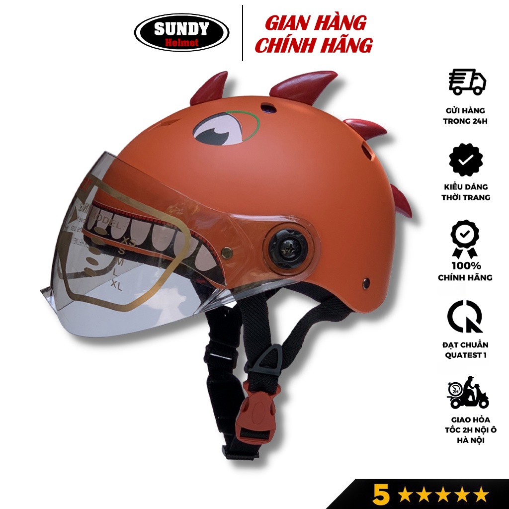 Mũ bảo hiểm cho bé SUNDY có kính, siêu nhẹ, họa tiết khủng long cute, đáng yêu cho trẻ em từ 3-9 tuổi