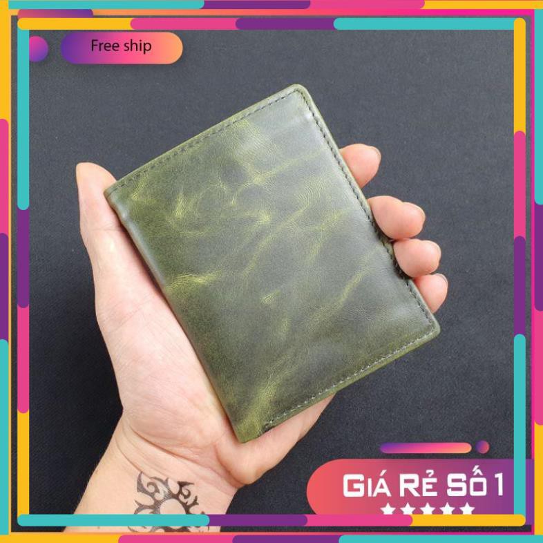 Ví da Pullup wax WS107 Xanh Olive - 100% da bò thật, BH 3 năm