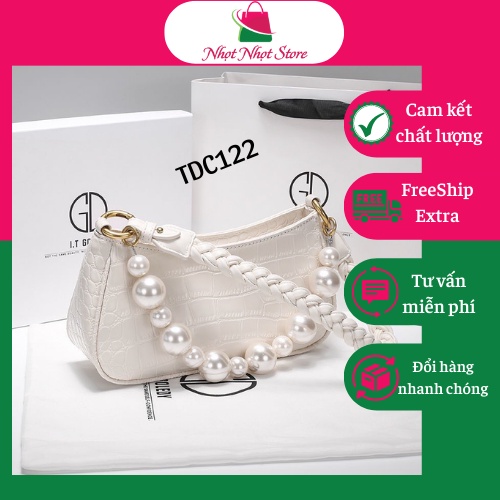 Túi Xách Nữ Kẹp Nách Đeo Vai Cao Cấp Dây Da Tết Thời Trang Phong Cách Đi Chơi Dự Tiệc Đẹp Kèm Ngọc