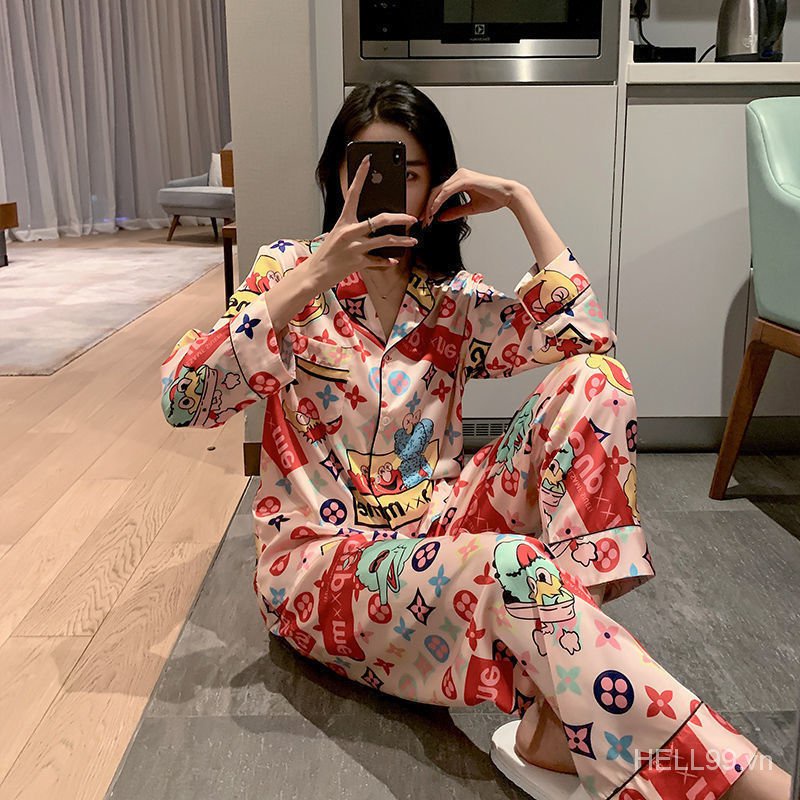 Spring Autumn Fashion Women's Spring and Autumn Fashion Silk Fabric Long Sleeve Pajamas