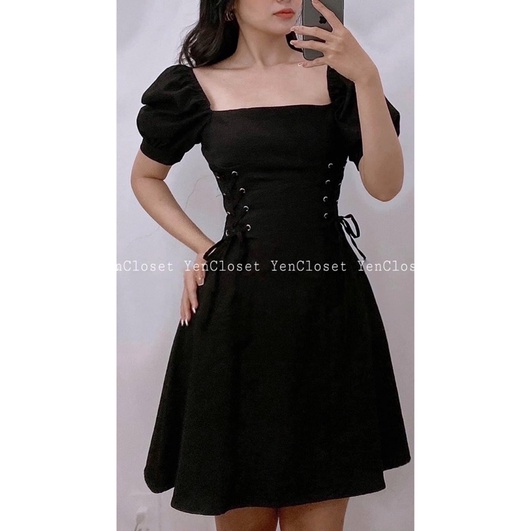 Hình chính chủ YENCLOSET - đầm cổ vuông đan eo nữ tính , đơn giản nhưng vẫn xinh