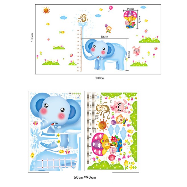 Decal trang trí Thước đo chú voi xanh khổng lồ