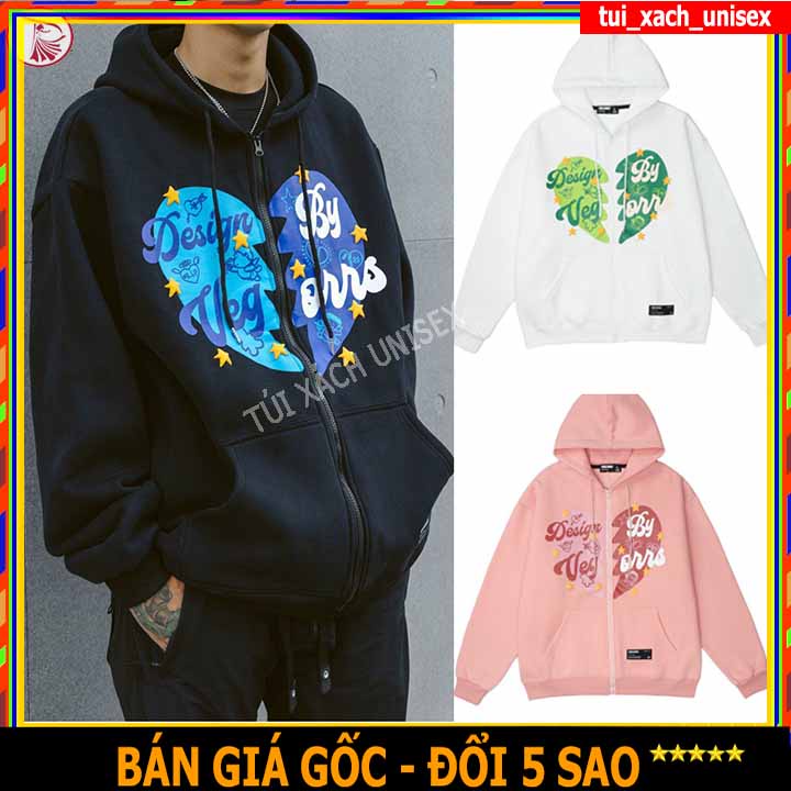 MẪU MỚI  Áo Khoác Nỉ Khóa Kép In Hình Trái Tim Nam Nữ Có Nón hàng quảng châu bông dày mịn.