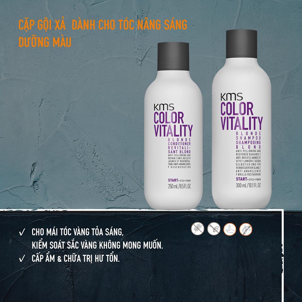 DẦU GỘI XẢ KMS COLOR VITALITY BLONDE GIỮ MÀU DÀNH CHO TÓC NHUỘM SÁNG 300ml - 250ml