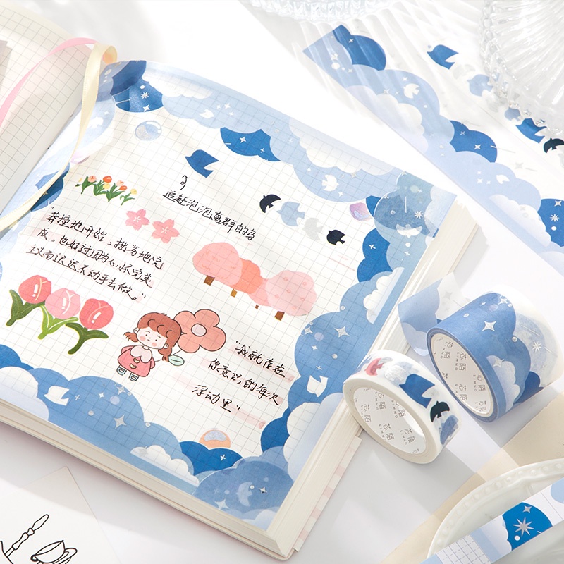 Set 2 Cuộn Băng Dính Washi Trang Trí Sổ Tay Nhật Ký