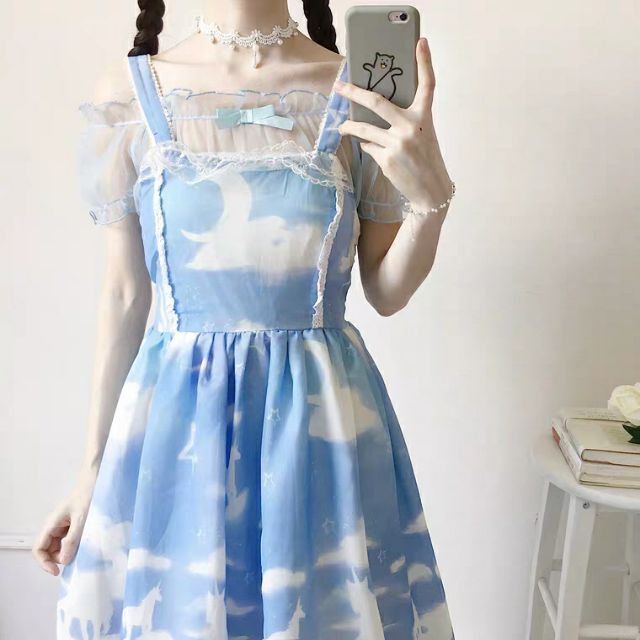 Áo blouse Lolita trong suốt đính nơ