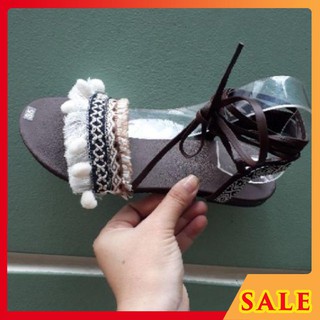 Giày sandal thổ cẩm boho màu nâu đất