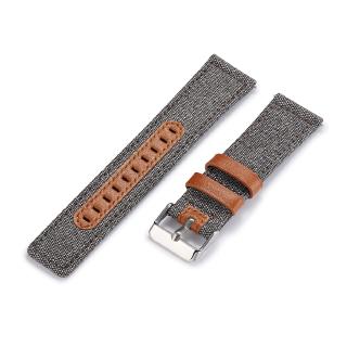 Canvas Nylon Band Strap Genuine Leather for Fitbit Versa Lite