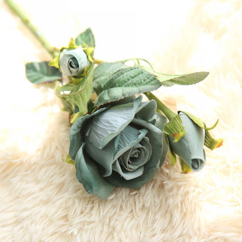 Hoa giả - Hoa hồng nhung cao cấp 37cm 1 bông SIZE LỚN và 2 nụ - Trang trí phòng khách, để bàn