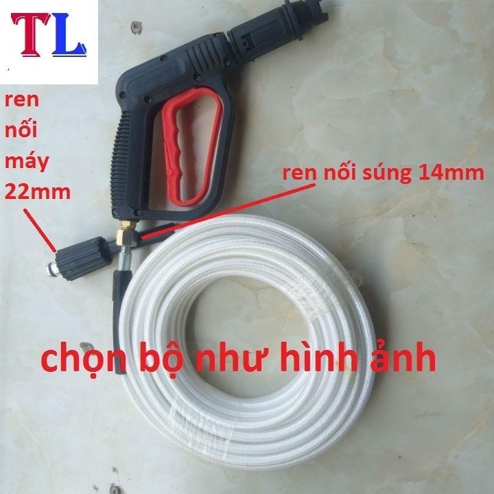 Bộ 10m 15m 20m dây rửa xe và súng xịt - súng rửa xe áp lực cao ren 14mm