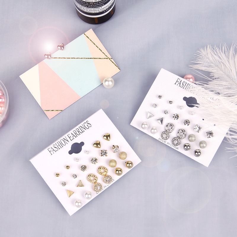 Set 12 Đôi Khuyên Tai Kim Loại Mạ Vàng/Bạc Dễ Thương Cho Nữ