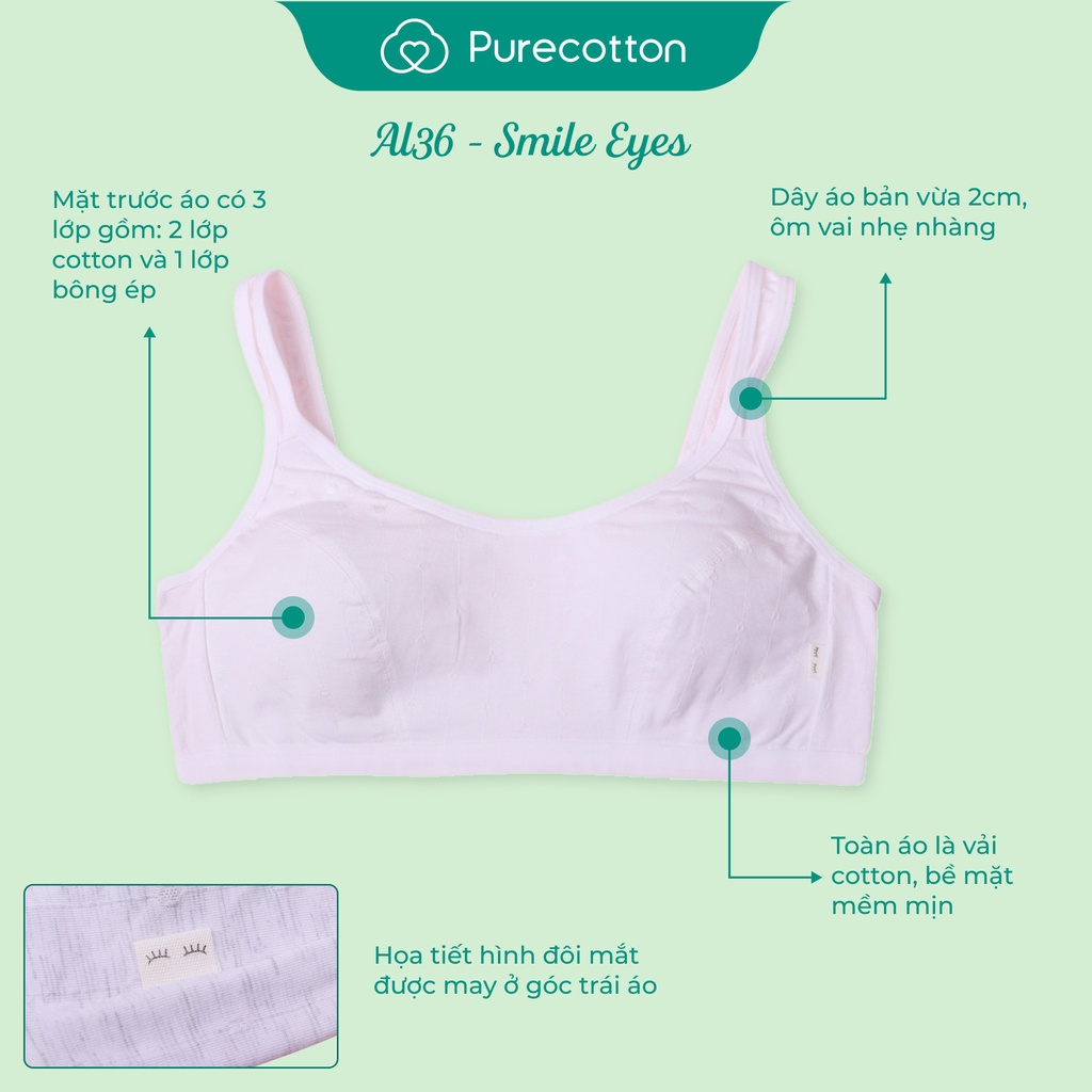 [Mã BMLT35] Áo lá học sinh Purecotton cho bé gái mới lớn chất liệu cotton cao cấp kiểu dáng chui đầu không đệm PC003