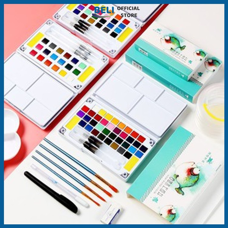 Bộ 12/24 màu nước Solid Water Colour có tặng kèm bút nước, palette, mút...