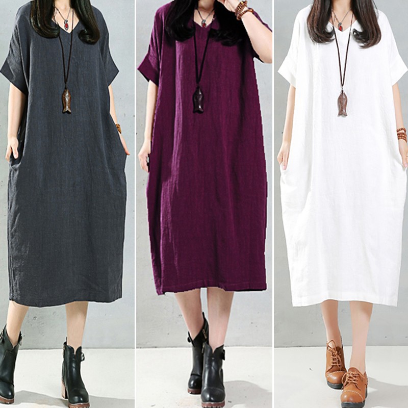 Đầm nữ sơ mi dáng dài thiết kế màu trơn thời trang cho nữ