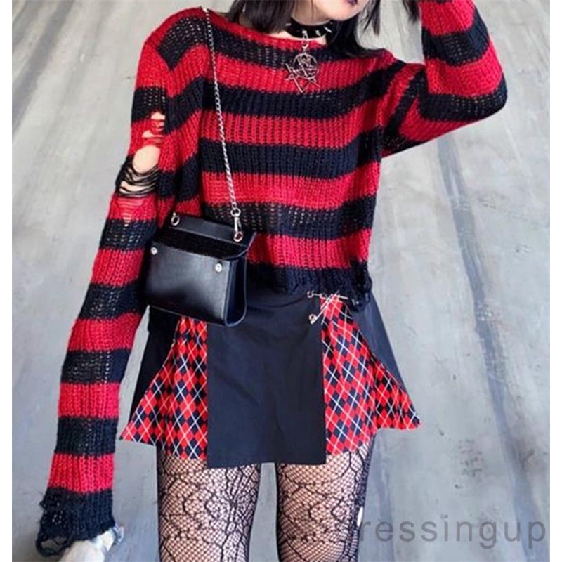 Đầm Len Tay Dài Cổ Tròn Họa Tiết Kẻ Sọc Màu Sắc Thời Trang Cho Nữ