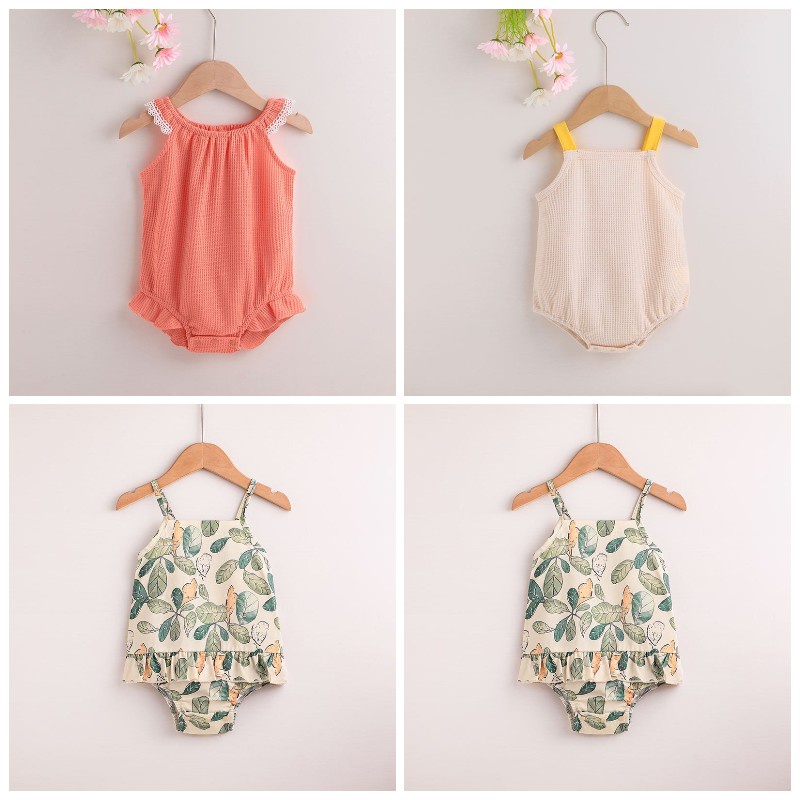 Body Hai Dây Màu Hồng Cho Bé Gái Sơ Sinh 0-24 Tháng,Bodysuit Liền Thân Áo Liền Quần Cho Bé trẻ em