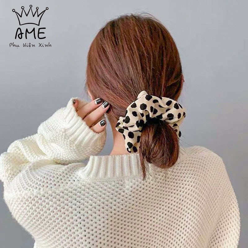 Dây buộc tóc scrunchies da báo , chun cột tóc scrunchies vải nhung xinh xắn Ame Beauty