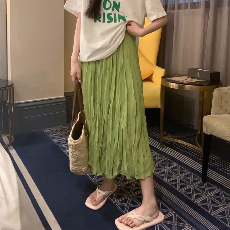 Chân Váy Dài Lưng Cao Màu Sắc Đơn Giản Thời Trang Xuân Hè Phong Cách Hàn Quốc Cho Nữ