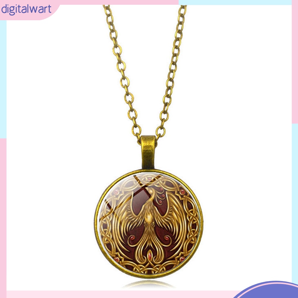 Vòng cổ Mặt Kính Cabochon Hình Chim Phượng Hoàng Phong Cách Vintage