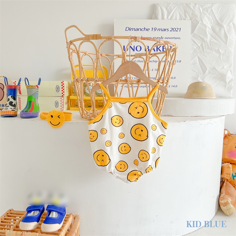 Bộ Áo Liền Quần Tam Giác In Mặt Cười Kèm Băng Đô Cho Bé