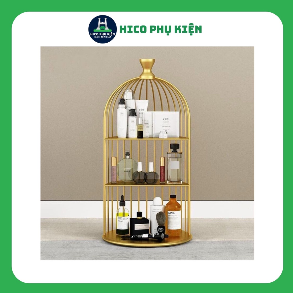 Kệ đựng mỹ phẩm lồng chim 3 tầng độc đáo trang trí bàn trang điểm, phòng khách, phòng ngủ