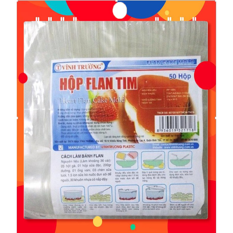 [FREESHIP] 50 khuôn flan vĩnh trường nhựa hình tim