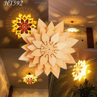 Đèn Ốp Trần Bằng Gỗ Hình Hoa Sen + tặng bóng đèn