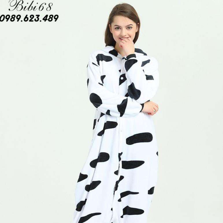 Bộ Đồ thú bò sữa liền thân lông mịn Pijama dành Cho Người Lớn và Trẻ Em kiểu dáng Động Vật Hoạt Hình Cosplay  ཾ