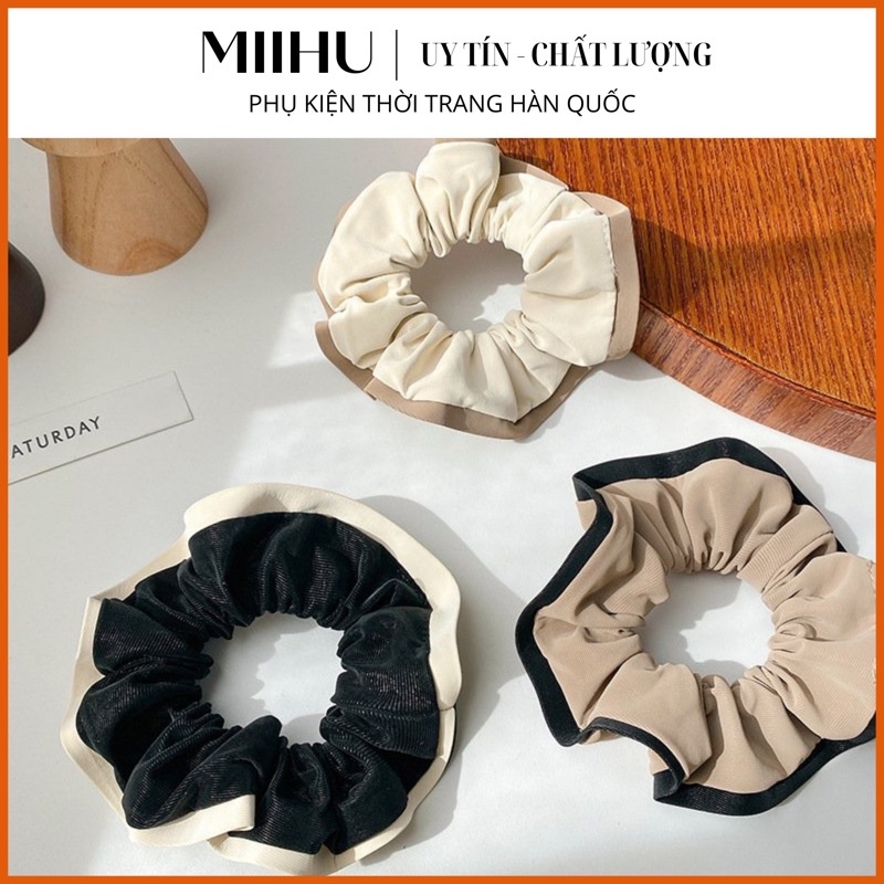 SCRUNCHIES NỮ CỘT TÓC VẢI CAO CẤP CÓ VIỀN