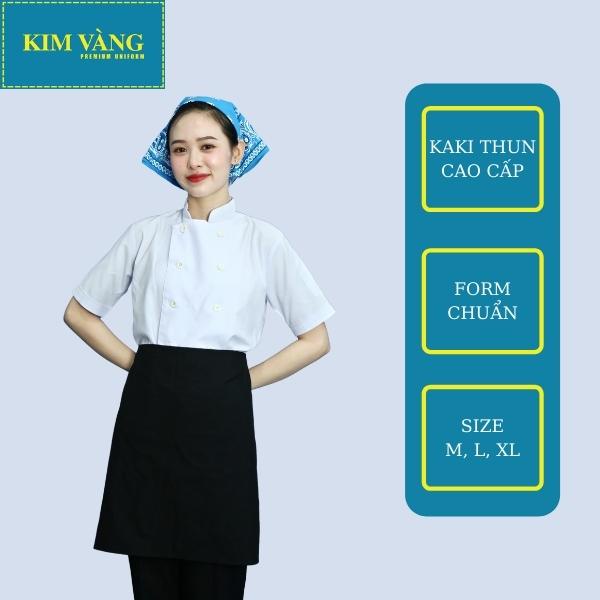 Áo bếp đồng phục tay ngắn chất liệu Kaki thun thoáng mát- Màu trắng mẫu 05