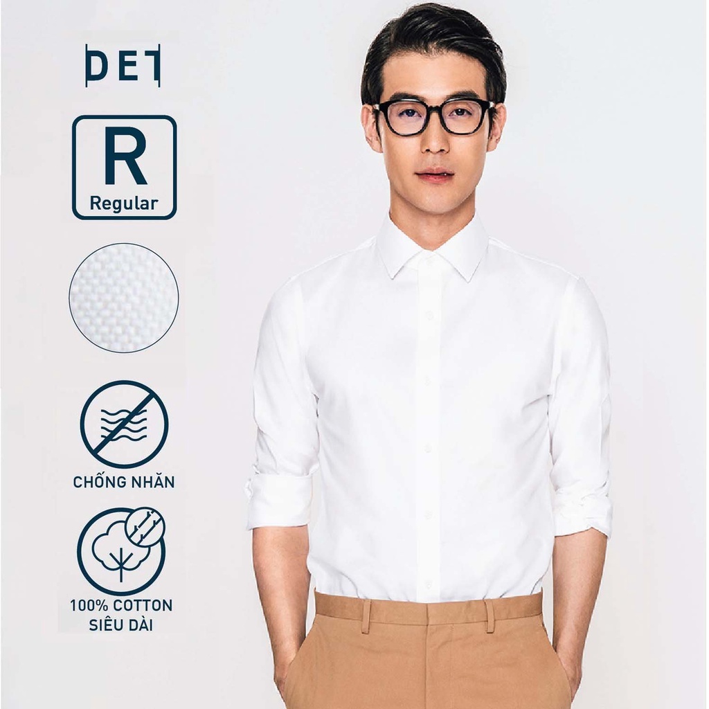 Áo sơ mi nam chống nhăn tay dài DETERMINANT dáng suông màu trắng - White [DET201] | BigBuy360 - bigbuy360.vn
