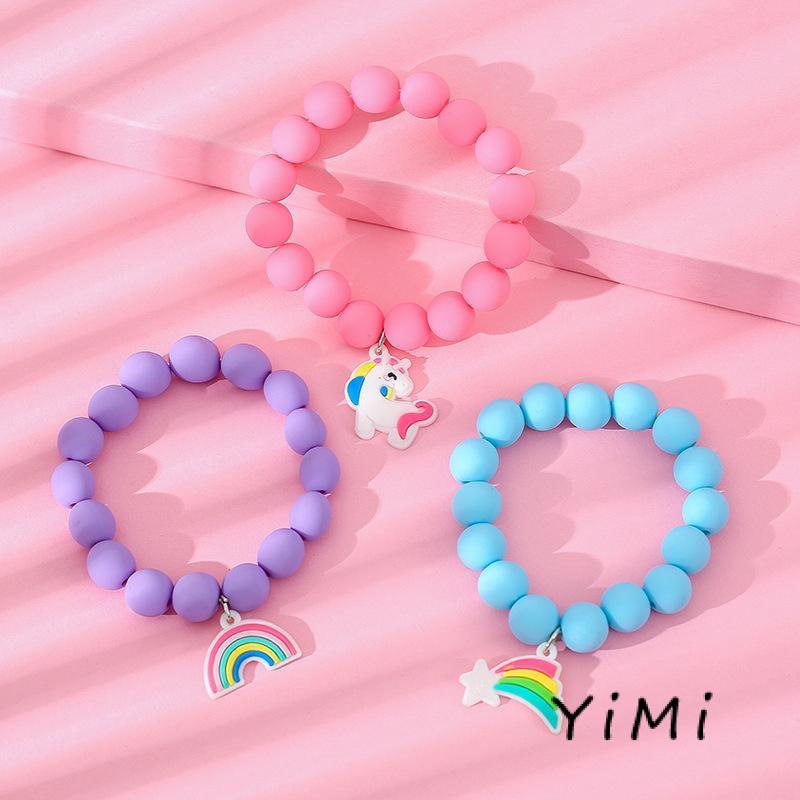 【Yimi.Vn】Vòng Tay Chuỗi Hạt Cao Su pvc Mềm Mại Hình Kỳ Lân Cầu Vồng Cảm Giác Đáng Yêu Cho Trẻ Em