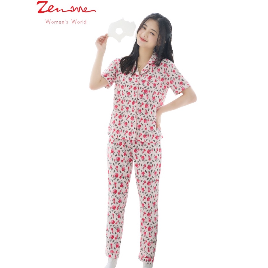 Bộ mặc nhà nữ Zen Me thiết kế pijama thu đông cộc dài chất liệu 100% cotton họa tiết trẻ trung