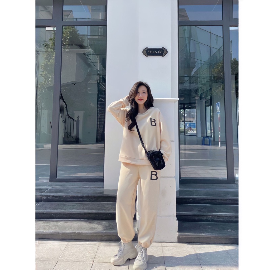 Bộ áo nỉ quần jogger nữ chữ b 3 màu fullsize-Minxy shop