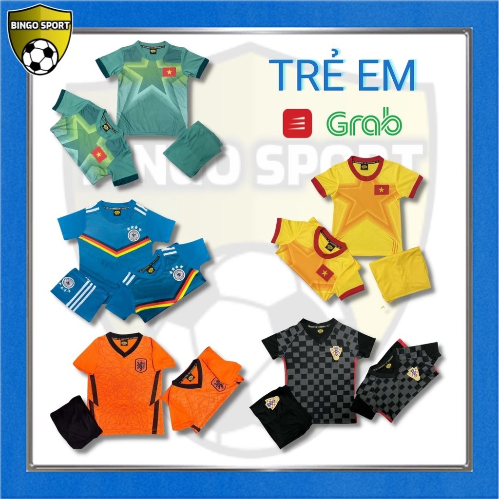 Quần Áo Bóng Đá TRẺ EM Tuyển VIỆT NAM - HÀ LAN - ĐỨC - CROATIA Màu Vàng, Xanh, Đen, Cam Thun Lạnh Cao Cấp BINGO SPORT