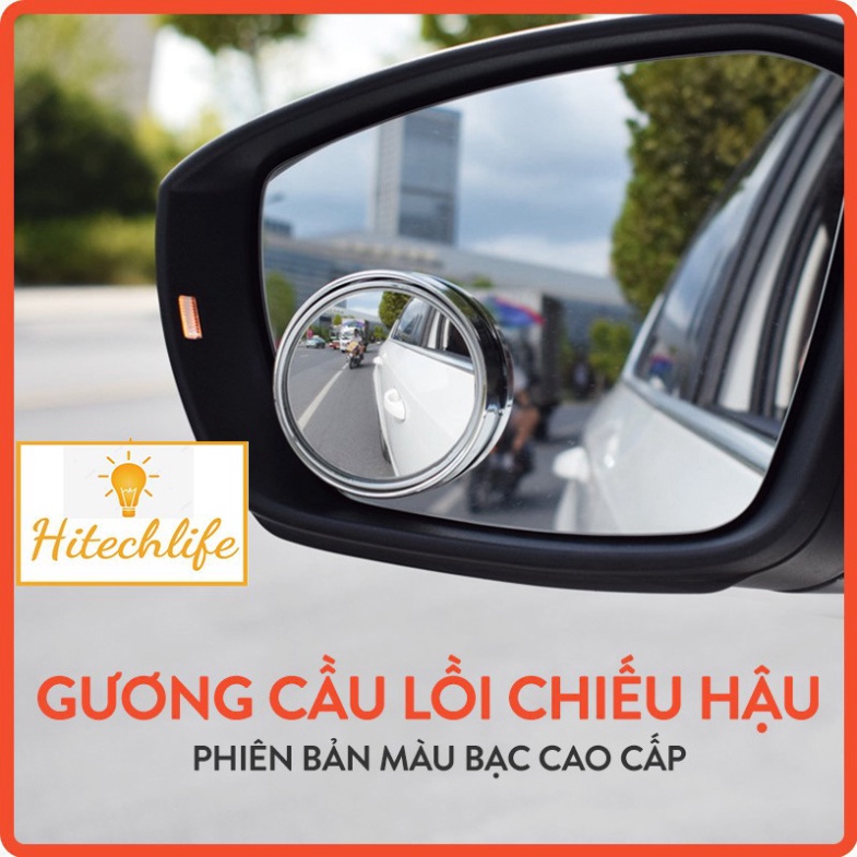 Bộ 2 Gương Cầu Lồi Có Viền Gắn Kính Hậu Xe Oto , Xe Hơi Xoay 360 Độ - Gương Lồi Xóa Điểm Mù Tráng Bạc Tặng Kèm Keo 3M