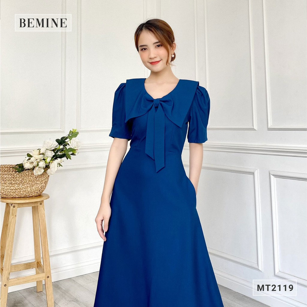 Đầm nữ công sở thiết kế cổ nơ tay xếp li BEMINE MT2119XANH | BigBuy360 - bigbuy360.vn