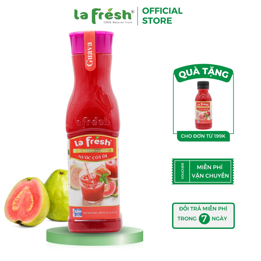 Nước ép Ổi cô đặc LAFRESH chai 650ml, nguyên liệu pha chế nước ép trái cây