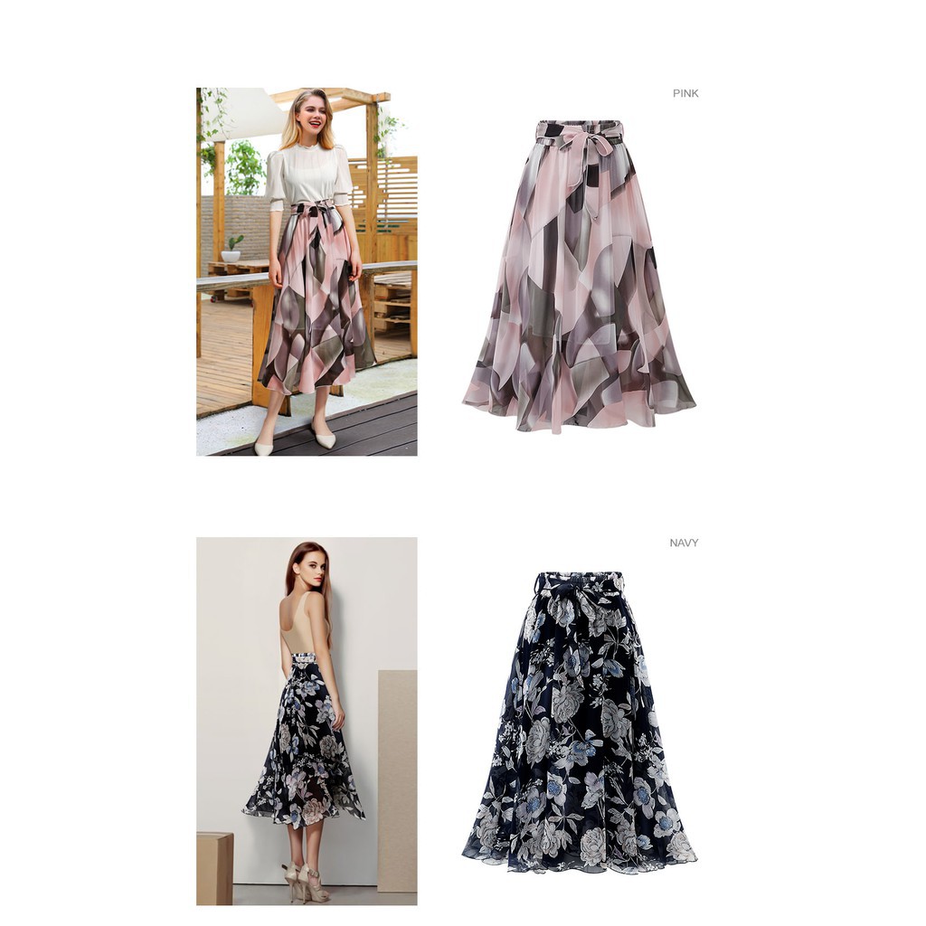 Summer High Waist Chiffon Floral-print Plus Size A-line Midi Skirt | BigBuy360 - bigbuy360.vn