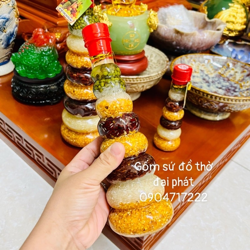Chai muối gạo thần tài, Chai ngũ cốc, muối ngũ sắc cầu tài Lộc của ăn của để trên ban thờ