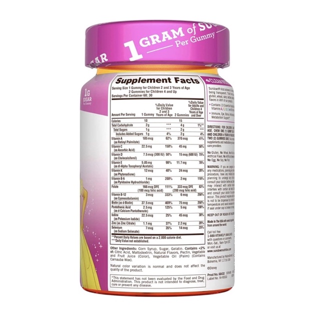 Kẹo dẻo vitamin tổng hợp cho bé Sundown Kids Disney and Pixar Incredibles 2 Multivitamin 60v -180v USA
