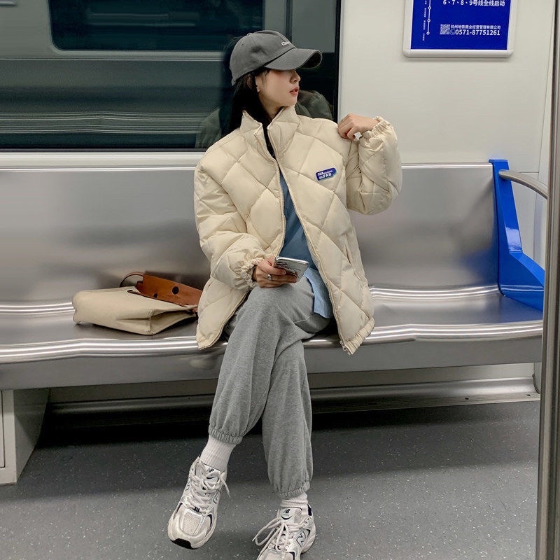 Áo Khoác Bông Quả Trám Áo Khoác Phao Bánh Mì Cổ Cao Bo Chun Phong Cách Nữ Sinh Hàn Quốc